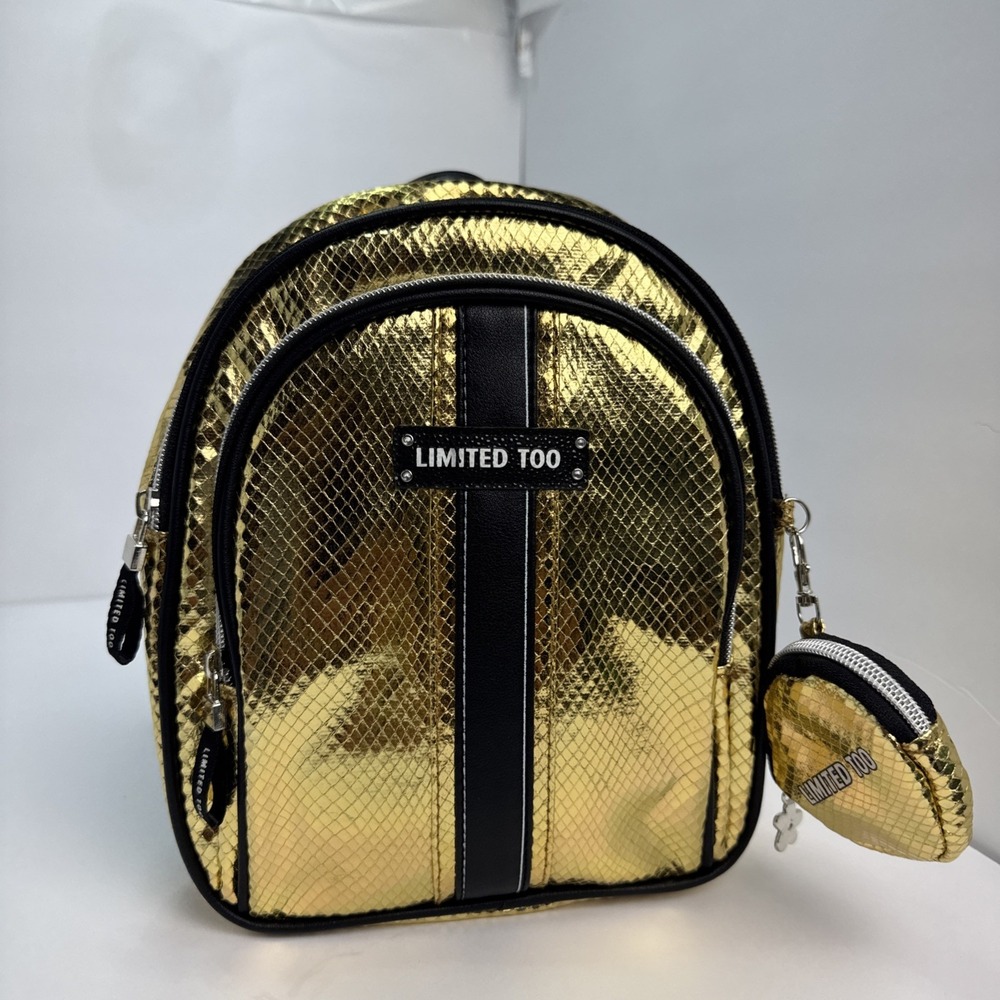 Limited Too Mini Gold Backpack Adjustable Straps Zipper Pockets